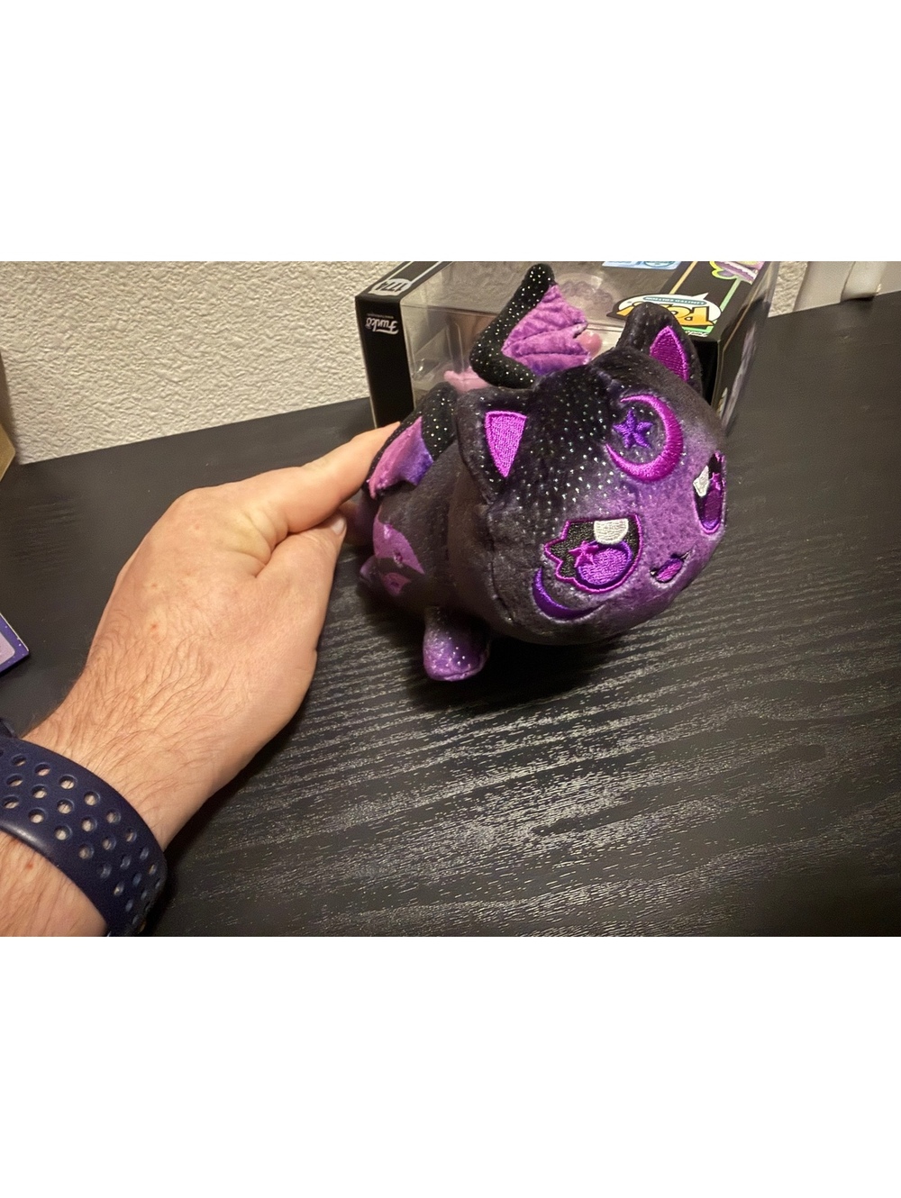 Purple Black Bat Cat Plush Witchy Halloween Glitter Moon Stars
